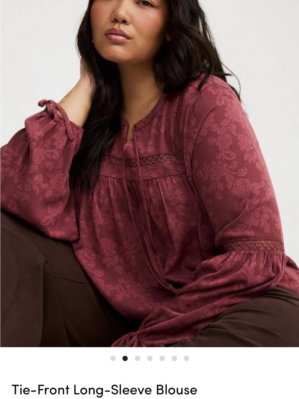 torrid dusty mauve paisley tie-neck boho tunic - Picture 7 of 10